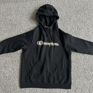Champion Powerblend Graphic Hoodie Large Black With Gold Writing